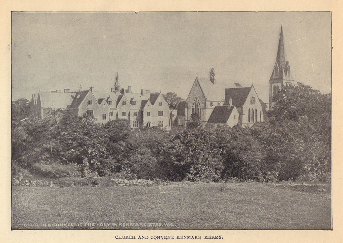 Church and Convent, kenmare, Kerry. Ireland 1905 old antique print picture
